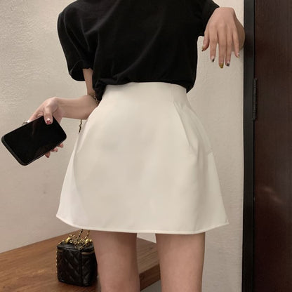 Plain High-Rise Flared Mini Skirt