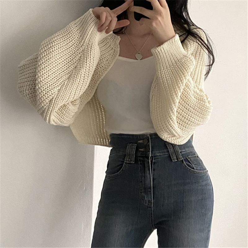 Chunky Knit Open Front Crop Cardigan