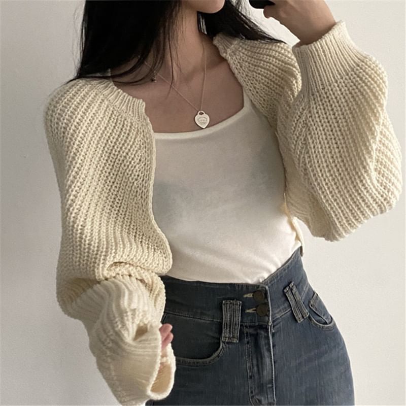 Chunky Knit Open Front Crop Cardigan