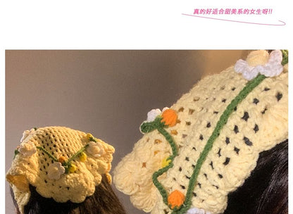 Hat Tie / Hair Floral Bonnet Crochet