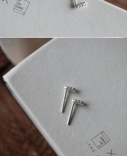 Silver Earring Sterling Stud Baguette