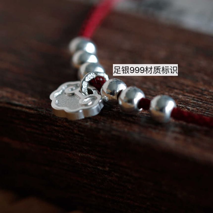 Beaded Silver Anklet Bracelet Rope /