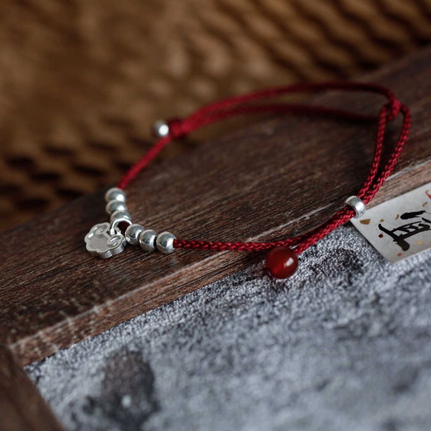 Beaded Silver Anklet Bracelet Rope /