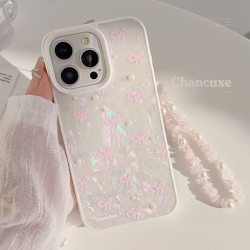 Decoration / Case Phone Bow Adhesive Strap Faux Set Pearl