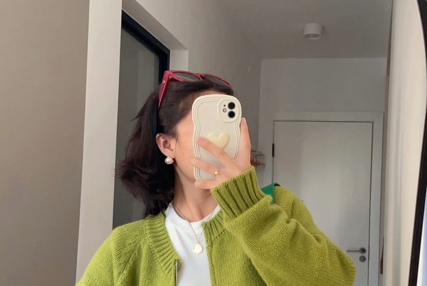Crewneck Zip-Up Cardigan