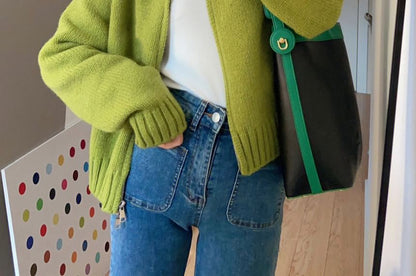 Crewneck Zip-Up Cardigan