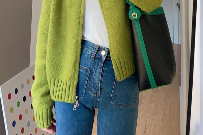 Crewneck Zip-Up Cardigan