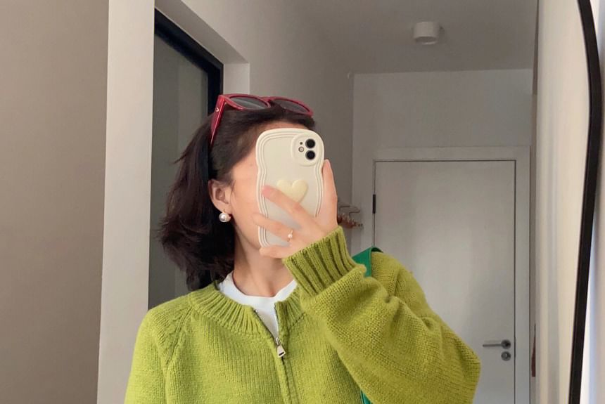 Crewneck Zip-Up Cardigan