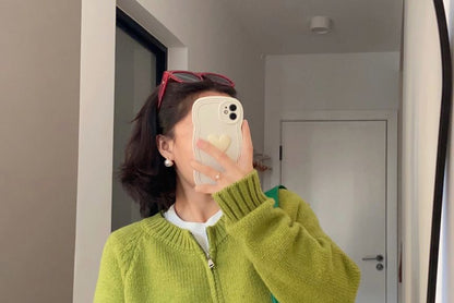 Crewneck Zip-Up Cardigan