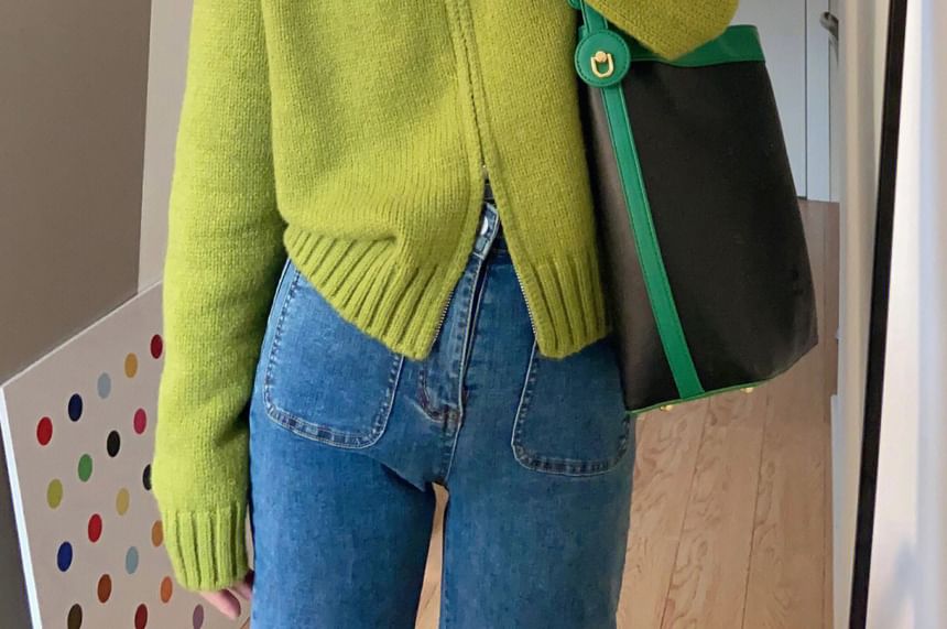 Crewneck Zip-Up Cardigan