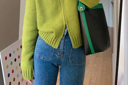 Crewneck Zip-Up Cardigan