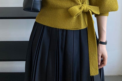 Ribbed V-Neck Tie Front Wrap Sweater