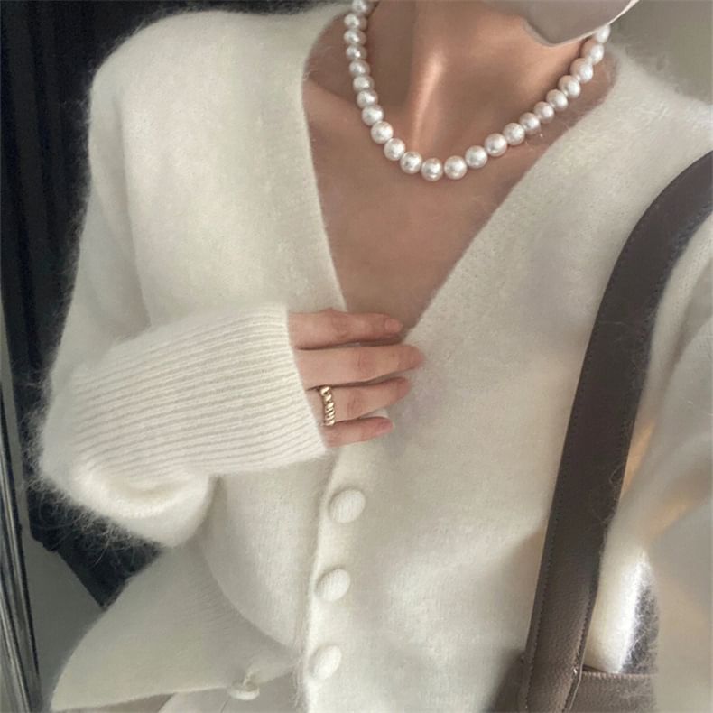 Deep V-Neckline Open Front Sweater