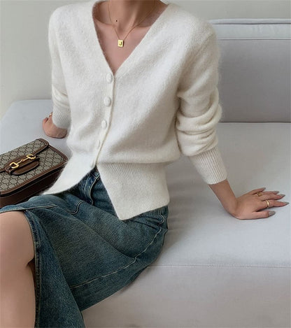 Deep V-Neckline Open Front Sweater
