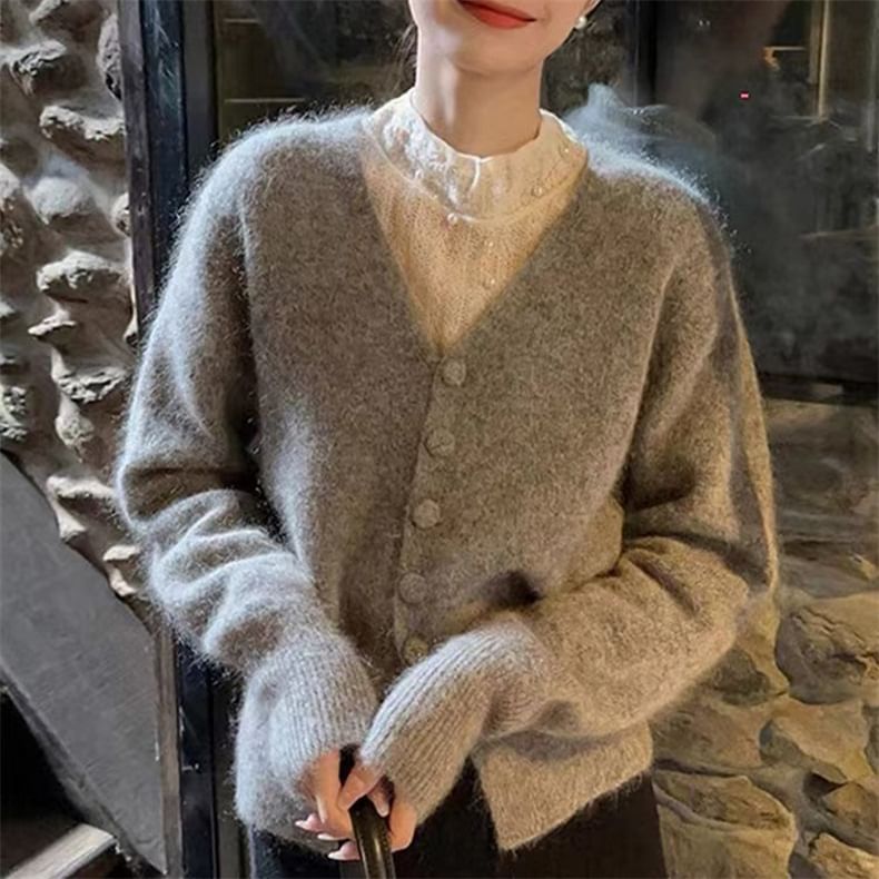 Deep V-Neckline Open Front Sweater