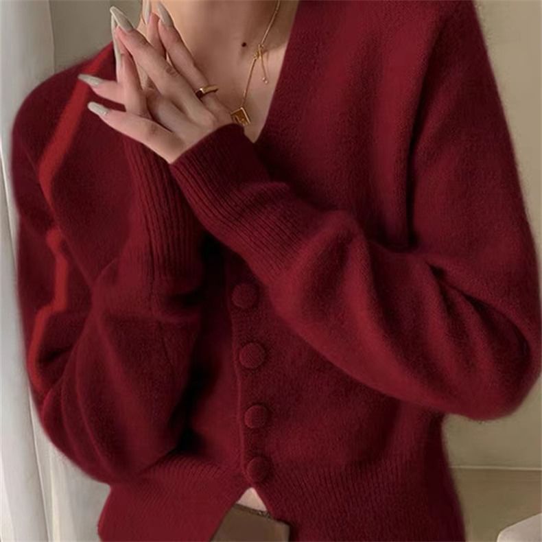 Deep V-Neckline Open Front Sweater
