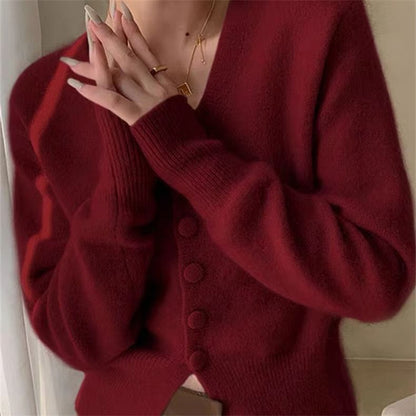 Deep V-Neckline Open Front Sweater