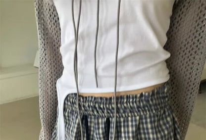 Crew Neck Perforated Tie Front Crop Cardigan
