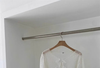 Crew Neck Perforated Tie Front Crop Cardigan