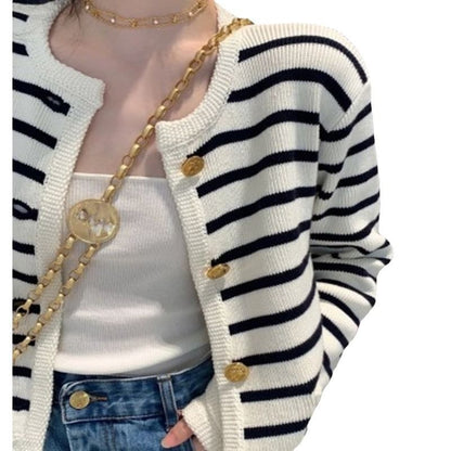 Striped Round Neck Cardigan