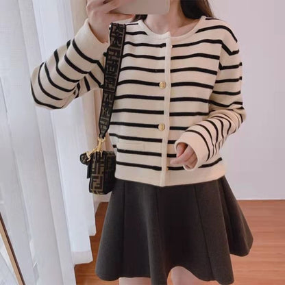 Striped Round Neck Cardigan