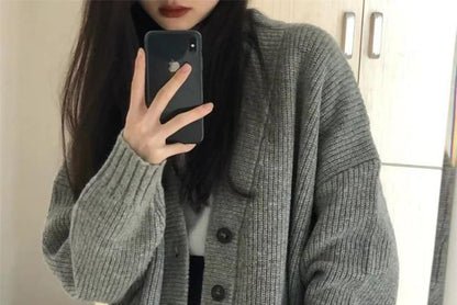 Oversized V-Neck Cardigan with Pocket Detail