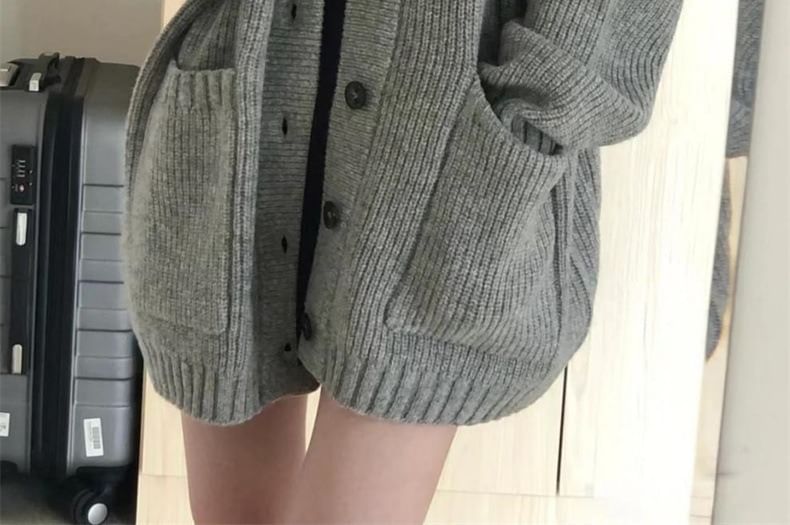 Oversized V-Neck Cardigan with Pocket Detail