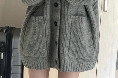 Oversized V-Neck Cardigan with Pocket Detail