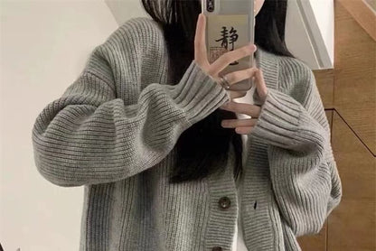 Oversized V-Neck Cardigan with Pocket Detail