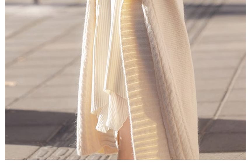Cable-Knit Maxi Open Front Cardigan with Collar