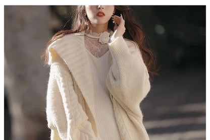 Cable-Knit Maxi Open Front Cardigan with Collar