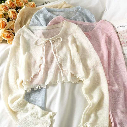 Lettuce Edge Lace-Up Cardigan