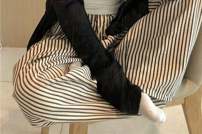 Scoop Neck Tank Top, V-Neck Cardigan & Striped Pants Pajama Set