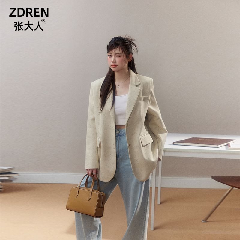 Plus Size Plain Single-Breasted Blazer