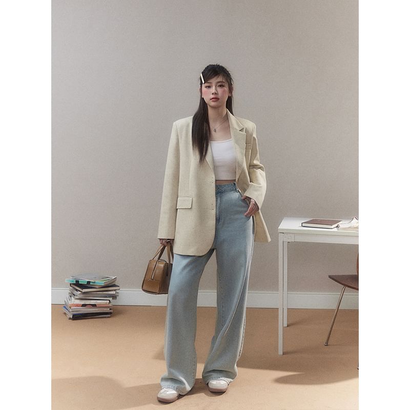 Plus Size Plain Single-Breasted Blazer