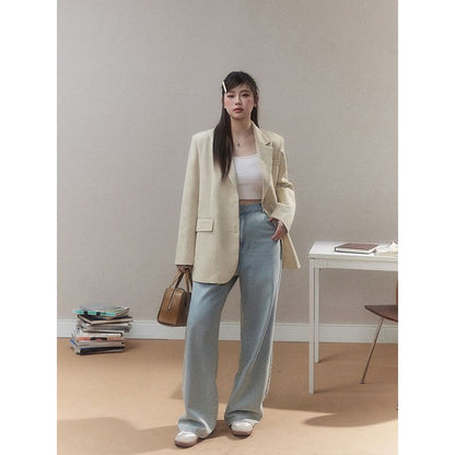 Plus Size Plain Single-Breasted Blazer