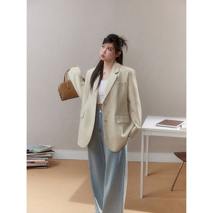 Plus Size Plain Single-Breasted Blazer