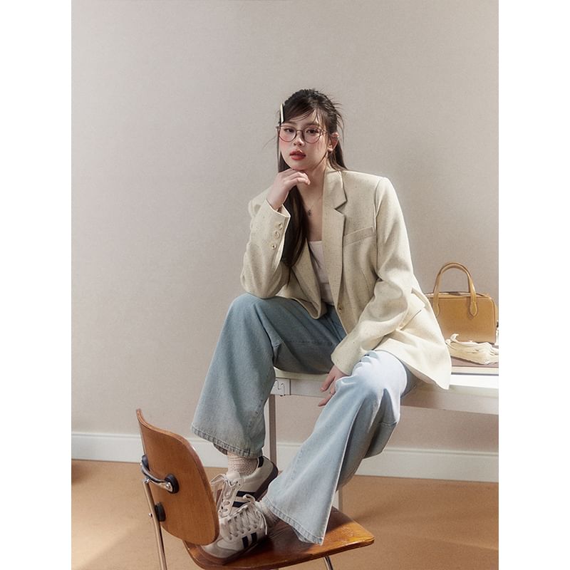 Plus Size Plain Single-Breasted Blazer