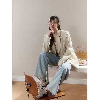 Plus Size Plain Single-Breasted Blazer