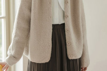 Crew Neck Button-Up Crop Cardigan