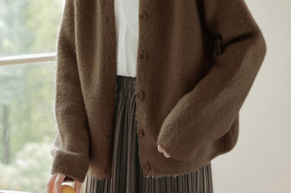 Crew Neck Button-Up Crop Cardigan