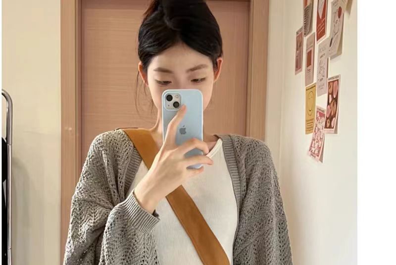 Pointelle Knit Open Front Crop Cardigan