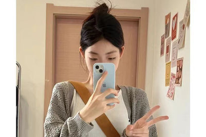 Pointelle Knit Open Front Crop Cardigan
