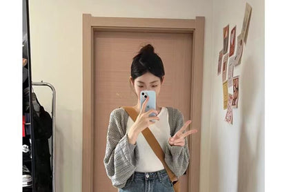 Pointelle Knit Open Front Crop Cardigan