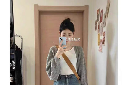 Pointelle Knit Open Front Crop Cardigan
