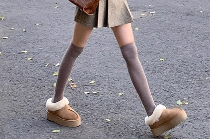 Long-Sleeve Striped Button-Up Shirt / Crew Neck Tweed Crop Vest / High Waist Pleated Mini A-Line Skirt / Set