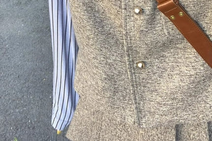 Long-Sleeve Striped Button-Up Shirt / Crew Neck Tweed Crop Vest / High Waist Pleated Mini A-Line Skirt / Set