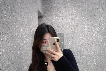 Scoop Neck Plain Crop Camisole Top / Crew Neck Button-Up Cardigan / High Rise Dotted Slit Maxi Pencil Skirt / Set