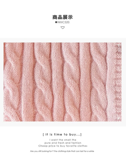 Cable-Knit Round-Neck Cardigan in 7 Colors