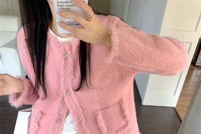 Round Neck Fray Cardigan